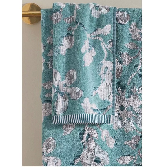 Anthropologie Other - Anthropologie Bathroom Hand Towel Josephine Aqua Blue Floral Striped Border